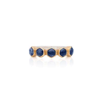 Blue Sapphire Geo Multi-Stone Stacking Ring - Gold